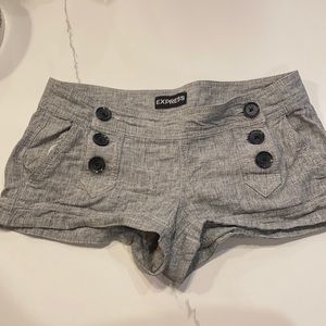 Express brand linen gray shorts with side buttons